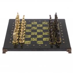 Шахматы бронзовые "Европейские" доска 32х32 см змеевик