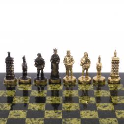 Шахматы бронзовые "Европейские" доска 32х32 см змеевик