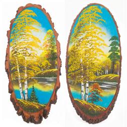 Панно на срезе дерева &amp;quot;Осень&amp;quot; вертикальное 75-80 см каменная крошка