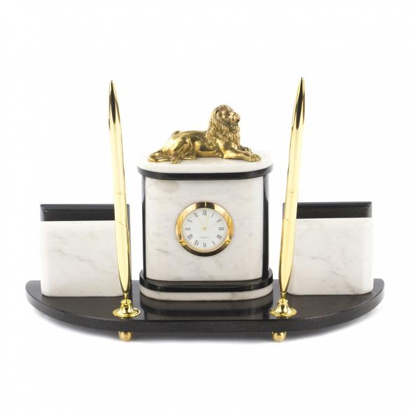 Письменный набор с визитницами &amp;quot;Лев&amp;quot; камень белый мрамор 119396