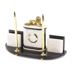 Письменный набор с визитницами &amp;quot;Лев&amp;quot; камень белый мрамор