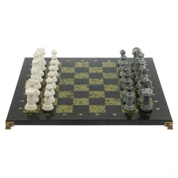 Шахматы &amp;quot;Стаунтон&amp;quot; из мрамолита  и змеевика доска 44х44 см 129355