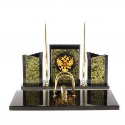 Письменный набор "Грани" с гербом России змеевик