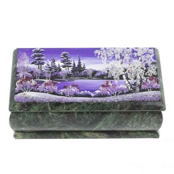 Шкатулка с пейзажем &amp;quot;Зимний рассвет&amp;quot; из шабровского змеевика 18х9х6,5 см 127830