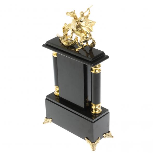 Каменные часы с бронзовым литьем &amp;quot;Георгий Победоносец&amp;quot; офиокальцит 121839