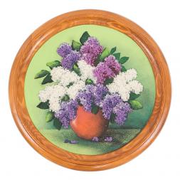 Панно каменное на тарелке из дерева "Сирень" 40 см