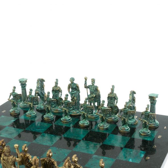 Шахматы &amp;quot;Римские войны&amp;quot; фигуры бронза / патина 44х44 см змеевик 128383