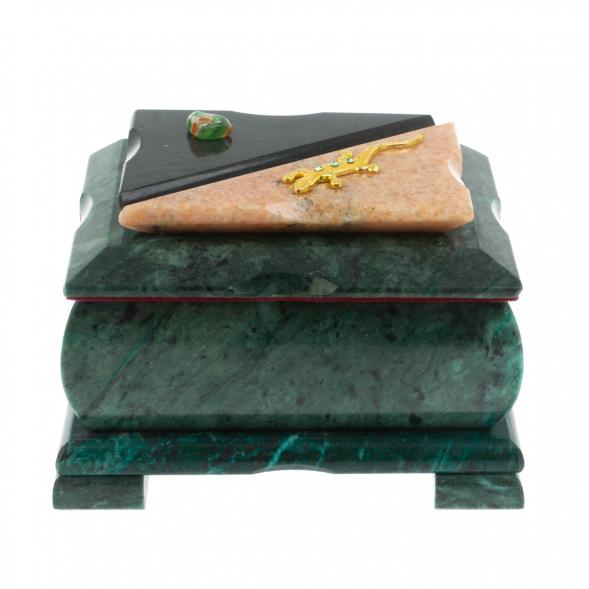 Шкатулка прямоугольная камень змеевик / розовый мрамор 12х8,5х8,5 см 128534