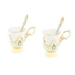 Чайный набор &amp;quot;Кубачинские узоры&amp;quot; с зеленой эмалью Златоуст
