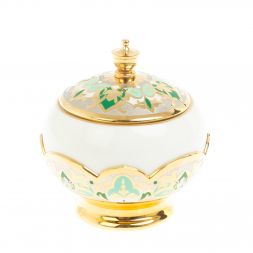 Чайный набор &amp;quot;Кубачинские узоры&amp;quot; с зеленой эмалью Златоуст