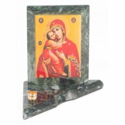 Икона с подсвечником Владимирская малая из змеевика 9,5х9,5х10 см