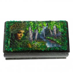 Шкатулка "Хозяйка медной горы. Лето" из змеевика 18х9х8 см