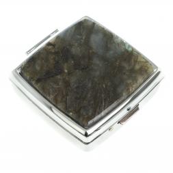 Таблетница с делителем на 2 отсека камень лабрадор цвет серебро