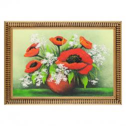 Картина с рисунком из камня "Натюрморт красные маки" багет 24х34 см