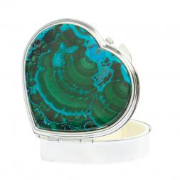 Таблетница &amp;quot;Сердце&amp;quot; на 3 отделения малахит с хризоколлой цвет серебро