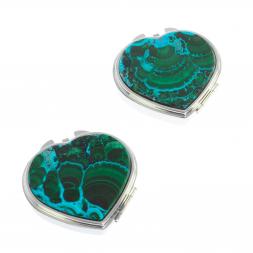 Таблетница &amp;quot;Сердце&amp;quot; на 3 отделения малахит с хризоколлой цвет серебро