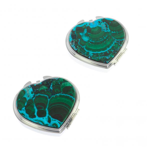 Таблетница &amp;quot;Сердце&amp;quot; на 3 отделения малахит с хризоколлой цвет серебро 126731
