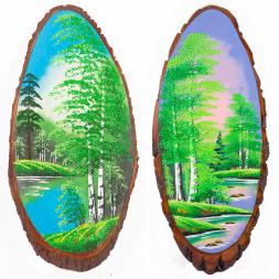 Панно на срезе дерева &amp;quot;Лето&amp;quot; вертикальное 95-100 см каменная крошка