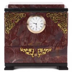 Настольный ларец с часами из камня лемезит и змеевик