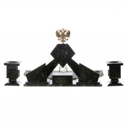 Письменный набор &amp;quot;Герб РФ&amp;quot; из змеевика с бюваром и лотком А4