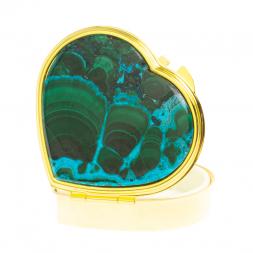 Таблетница &amp;quot;Сердце&amp;quot; на 3 отделения малахит с хризоколлой цвет золото