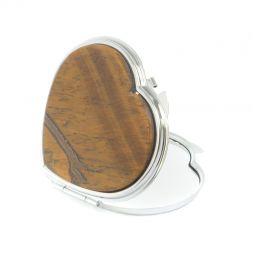 Зеркало карманное &amp;quot;Сердце&amp;quot; тигровый глаз цвет серебро