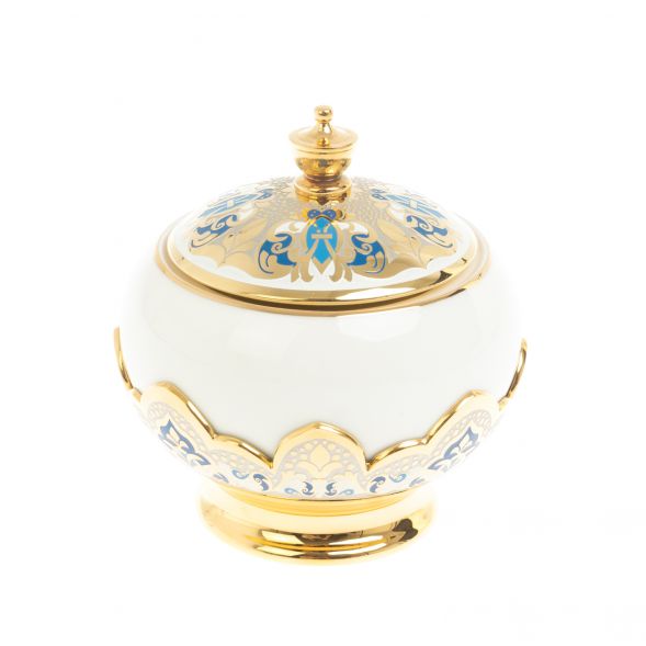 Чайный набор &amp;quot;Кубачинские узоры&amp;quot; с синей эмалью Златоуст 127677