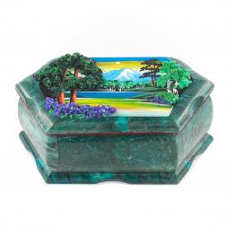 Шкатулка с рисунком из камня "Летний пейзаж" 17х10,5х7 см