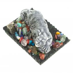 Сувенир фигурка "Рычащий тигр" из змеевика и мрамолита 8,5х6,5х4 см