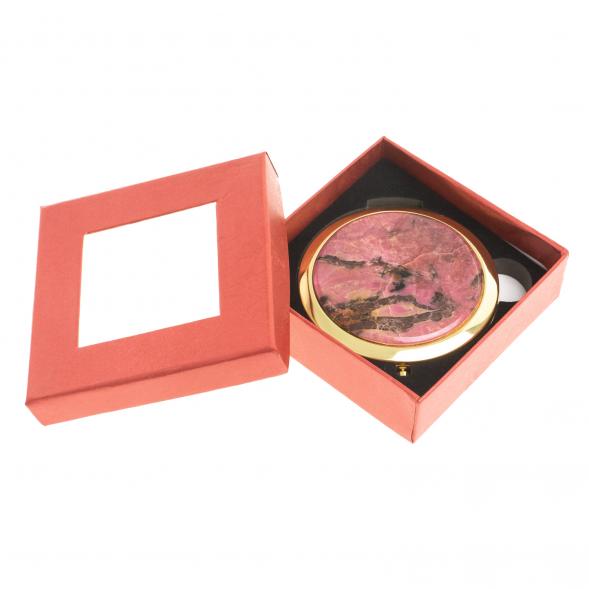 Карманное зеркальце круглое с родонитом цвет золото 123260