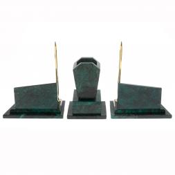 Настольный набор "Бюрократ" с часами из змеевика