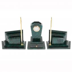 Настольный набор "Бюрократ" с часами из змеевика