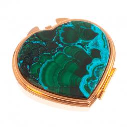Таблетница &amp;quot;Сердце&amp;quot; на 3 отделения малахит с хризоколлой цвет медь