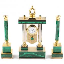 Каминные часы с подсвечниками из малахита