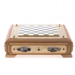 Шахматы ларец "Баталия" камень нефрит мрамор Златоуст