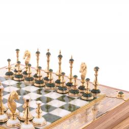 Шахматы ларец "Баталия" камень нефрит мрамор Златоуст
