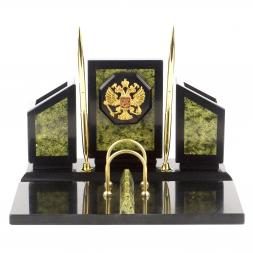 Настольный прибор &amp;quot;Герб России&amp;quot; камень змеевик