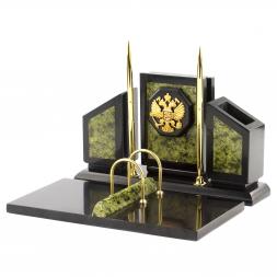 Настольный прибор &amp;quot;Герб России&amp;quot; камень змеевик