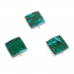 Таблетница на 2 отсека камень малахит с хризоколлой цвет серебро