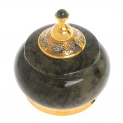 Икорница с крышкой &amp;quot;Нефритовая&amp;quot; Златоуст 9,5х9,5х10,5 см