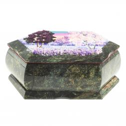 Шкатулка с рисунком "Зимний пейзаж" змеевик 17х10,5х7 см