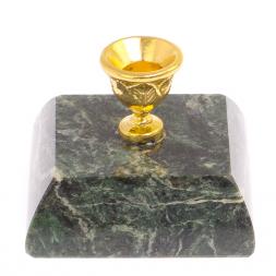 Подсвечник церковный из темно-зеленого змеевика 4,5х4,5х3,5 см