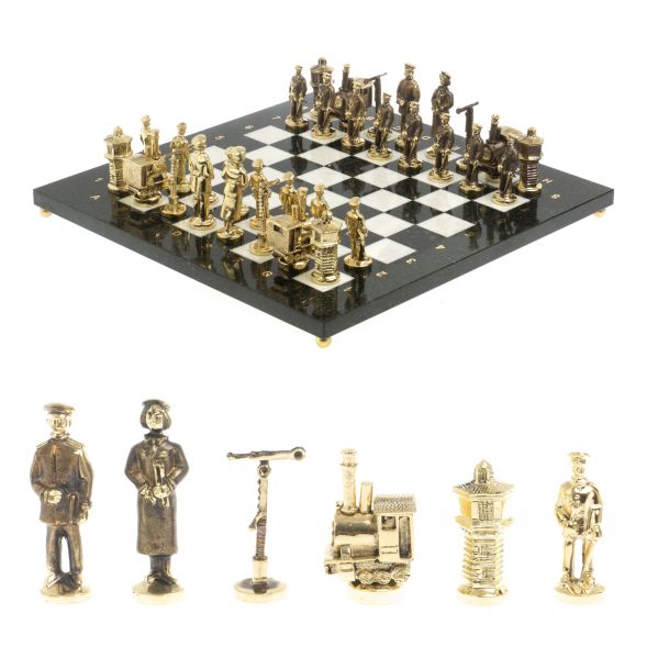 Шахматы сувенирные &amp;quot;Железнодорожники&amp;quot; бронза мрамор 40х40 см 127597