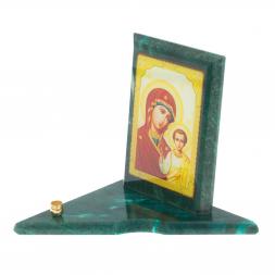 Икона с подсвечником Казанская средняя из змеевика 12х12х13 см