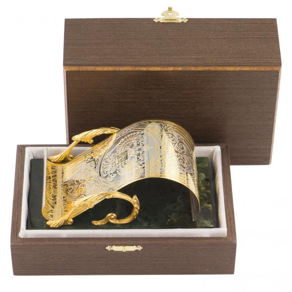 Подставка для телефона &amp;quot;Герб России&amp;quot; камень нефрит в подарочной коробке Златоуст 119361