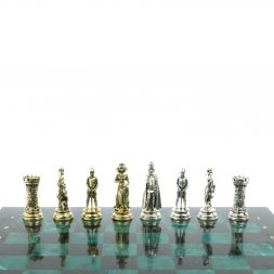 Шахматы "Средневековые рыцари" доска из змеевика 44х44 см