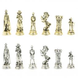 Шахматы "Средневековые рыцари" доска из змеевика 44х44 см