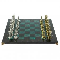 Шахматы "Средневековые рыцари" доска из змеевика 44х44 см