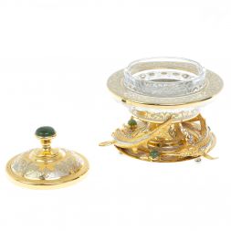 Икорница &amp;quot;Три стерлядки&amp;quot; камень нефрит