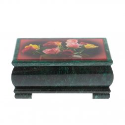 Шкатулка "Букет роз" из змеевика 16х8х7,5 см